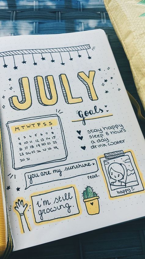 Journals collection featuring a bullet journal page with July goals and inspirational notes for emotional regulation