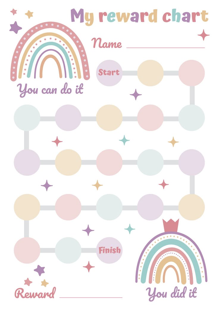 Colorful Rewards Charts with rainbows and motivational text to track behavior and achievements